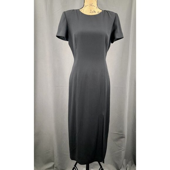 Maggy London Dress Women 6 Black Short Sleeve Mesh Floral Applique Sheath‎ Midi - Picture 2 of 9